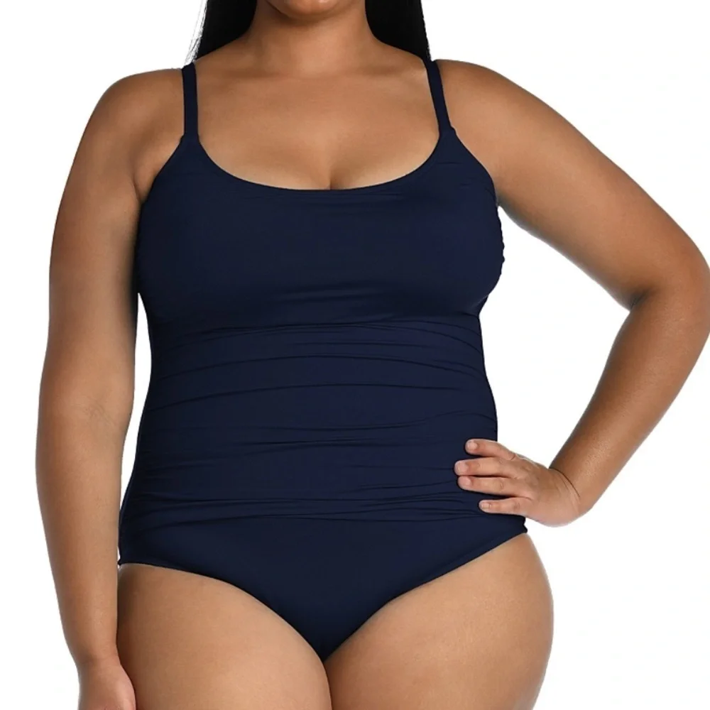 La Blanca Island Goddess Rouched Body Lingerie Mio One Piece Swimsuit 16 Indigo